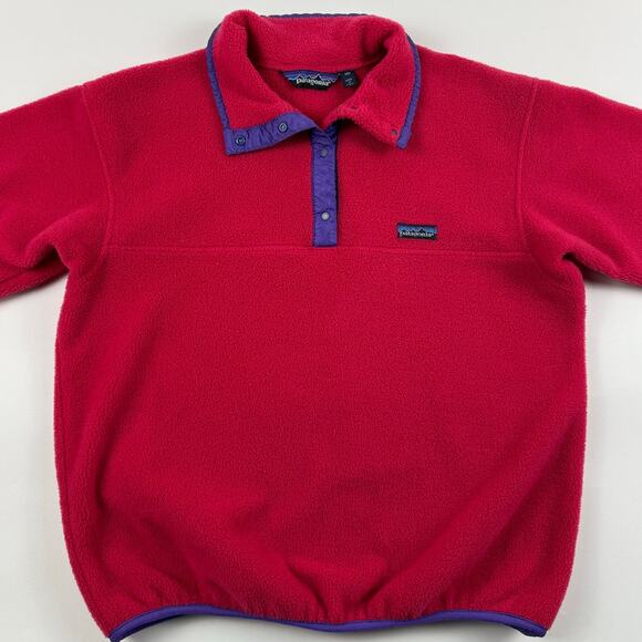 Vintage Patagonia 90s Synchilla Red & Purple Fleece Quarter Button Jacket Small - Picture 3 of 7